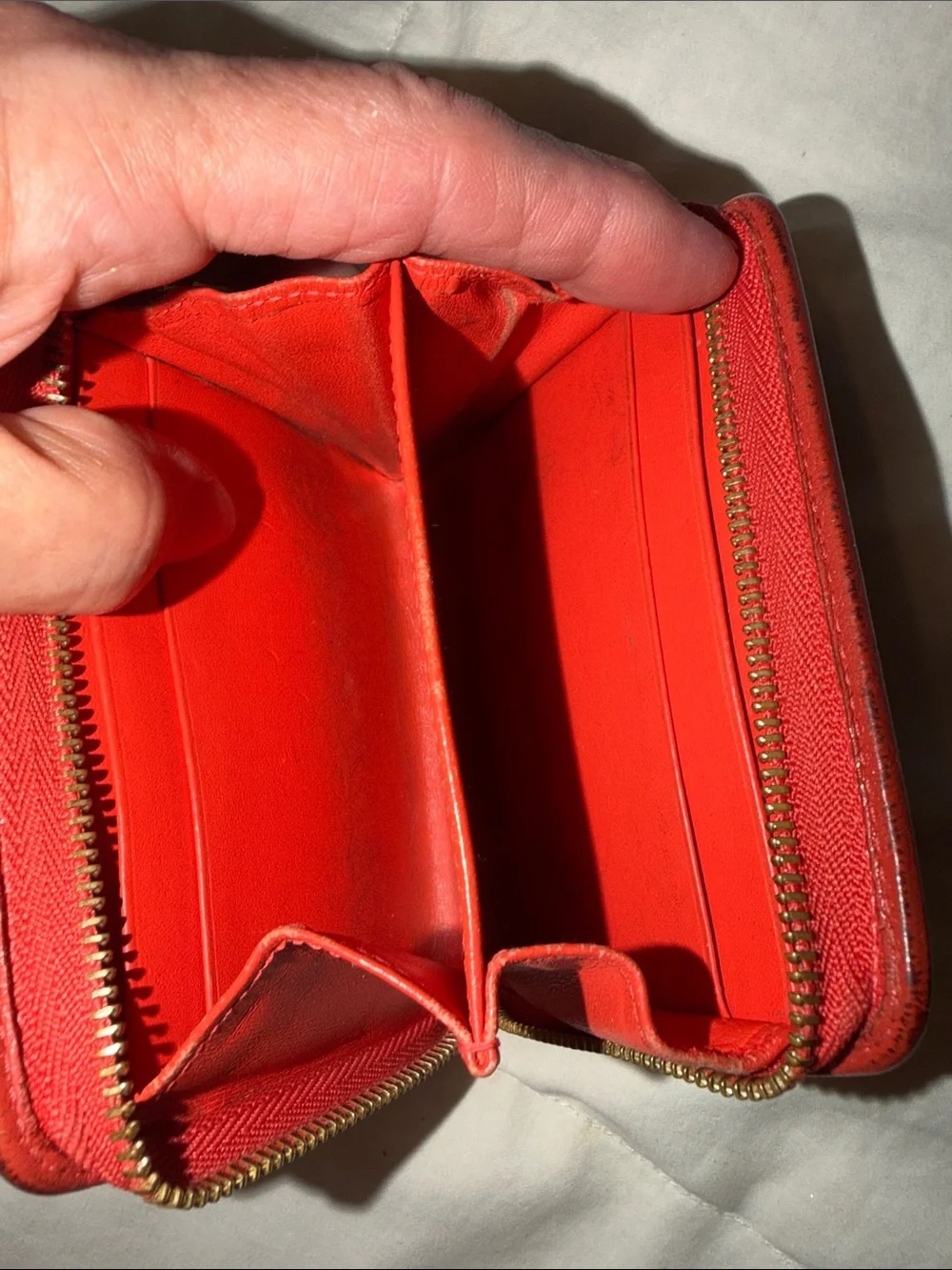 Loewe Small Red Pebbled LeatherWallet  Zip Card Holder with Gold Zip Pull